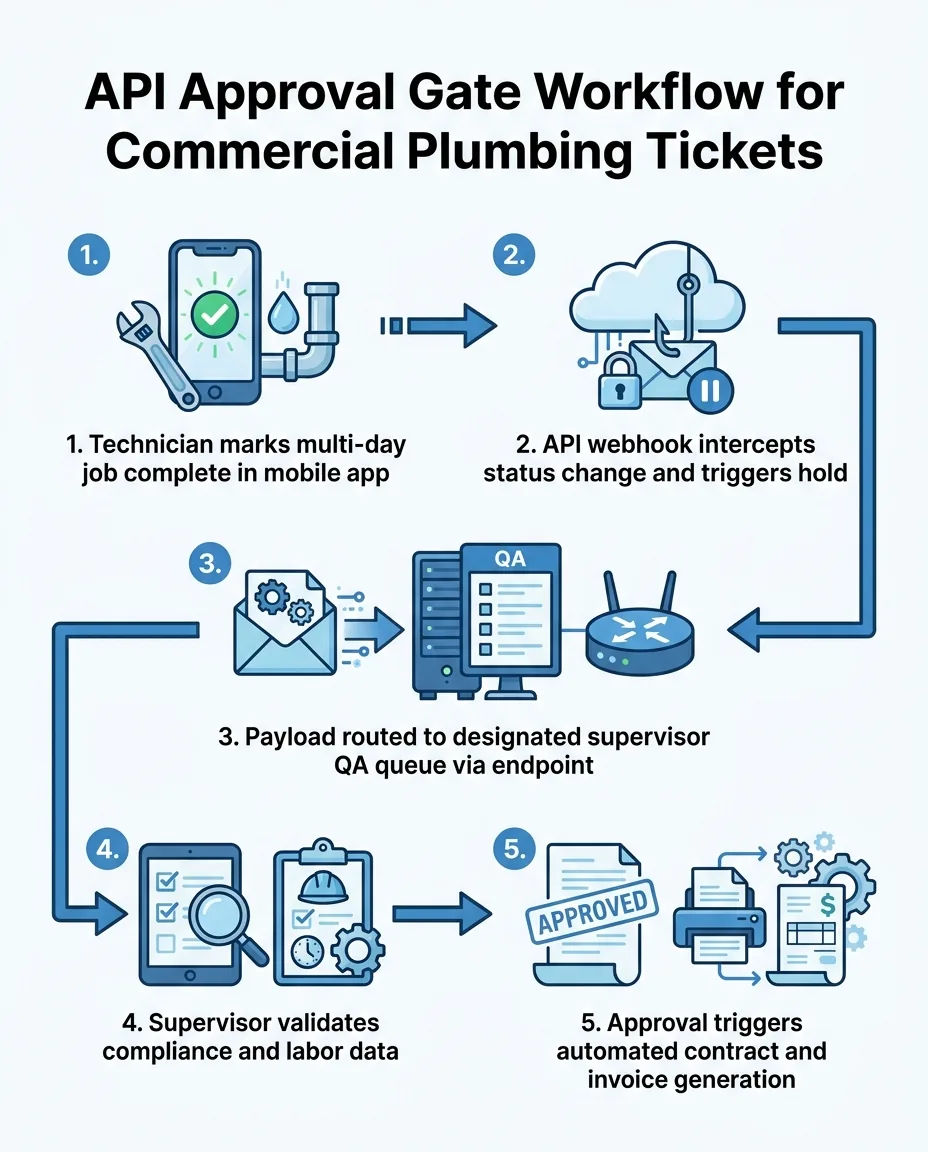 API Approval Gate Workflow for Commercial Plumbing Tickets